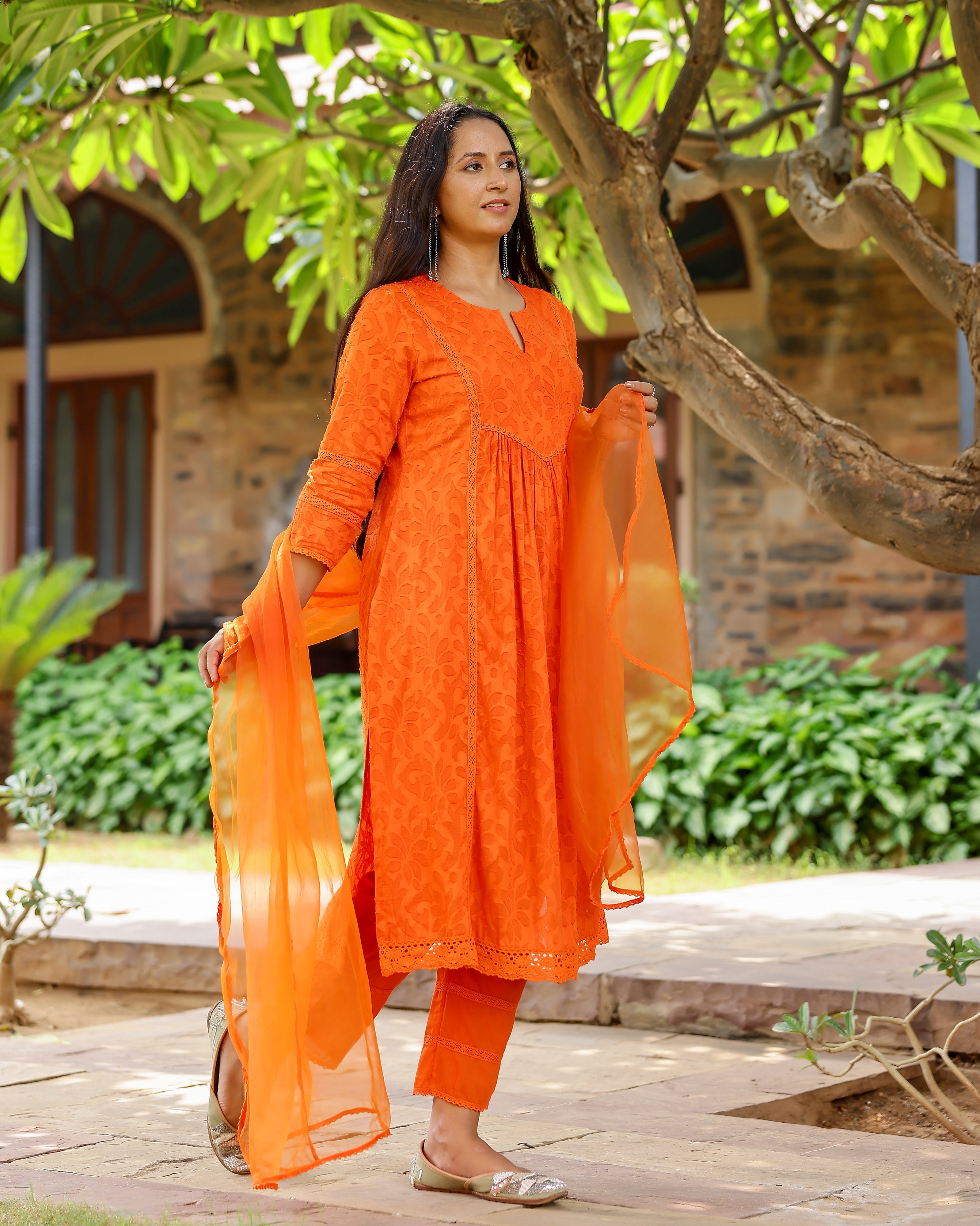 Orange Dobby Cotton Suit Set