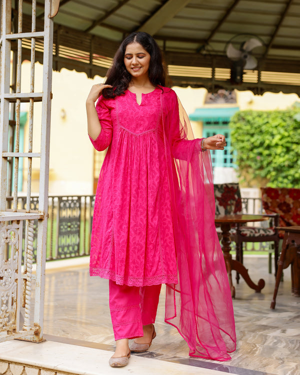 Magenta Dobby Cotton Suit Set