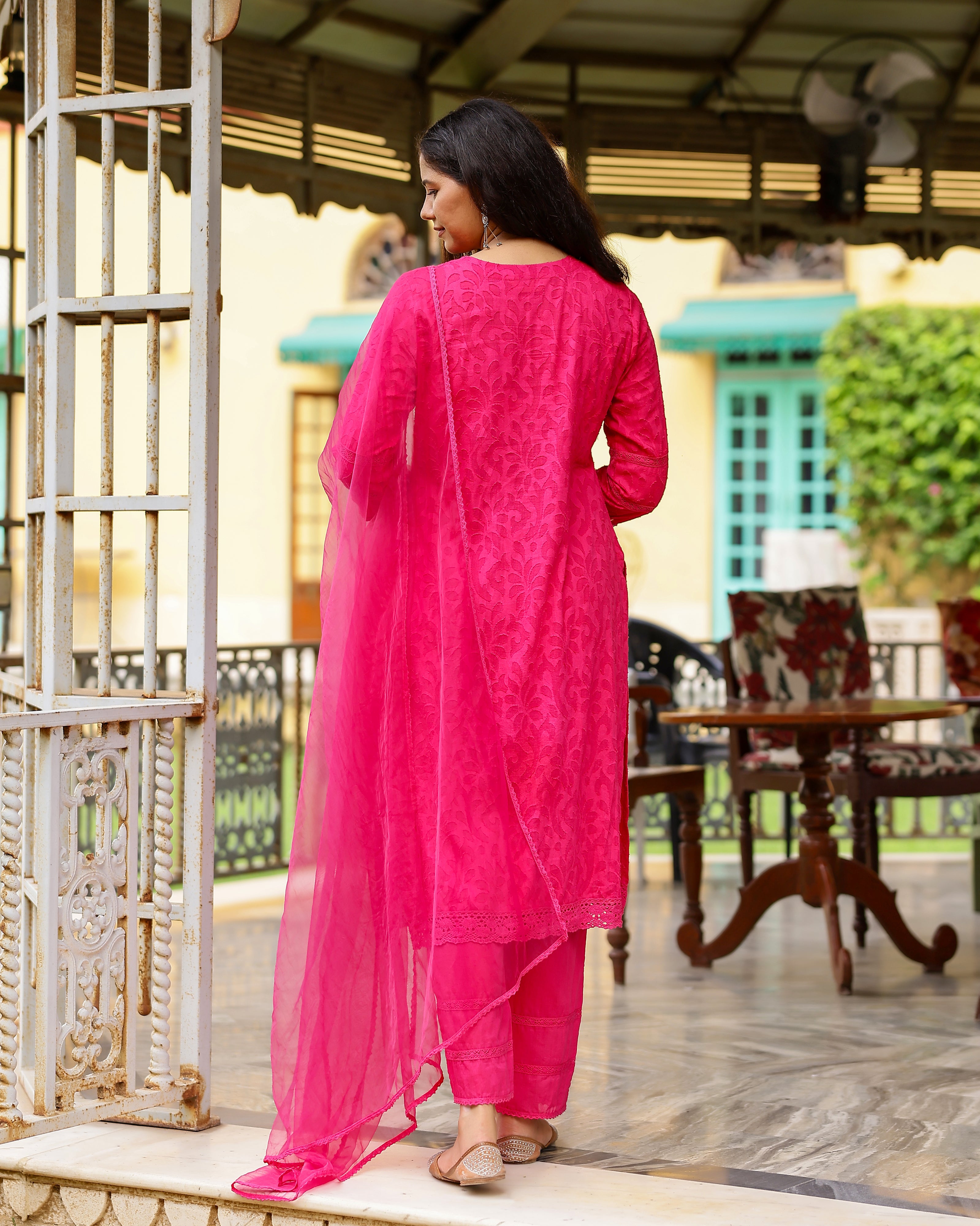 Magenta Dobby Cotton Suit Set