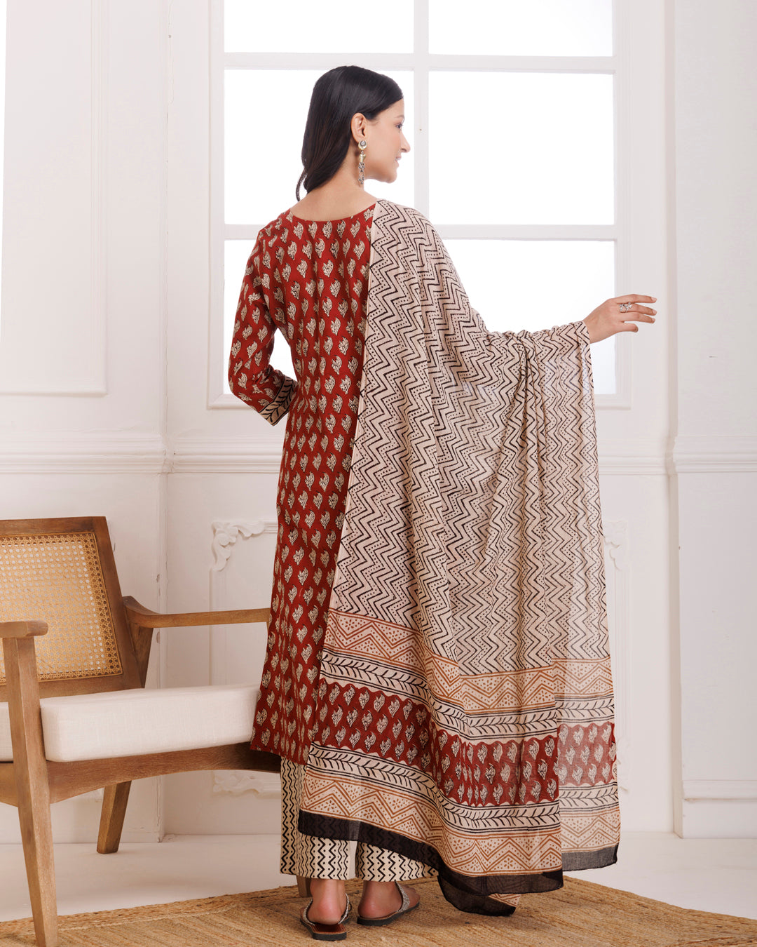 Red Bagru Butti Block Printed Cotton Suit Set