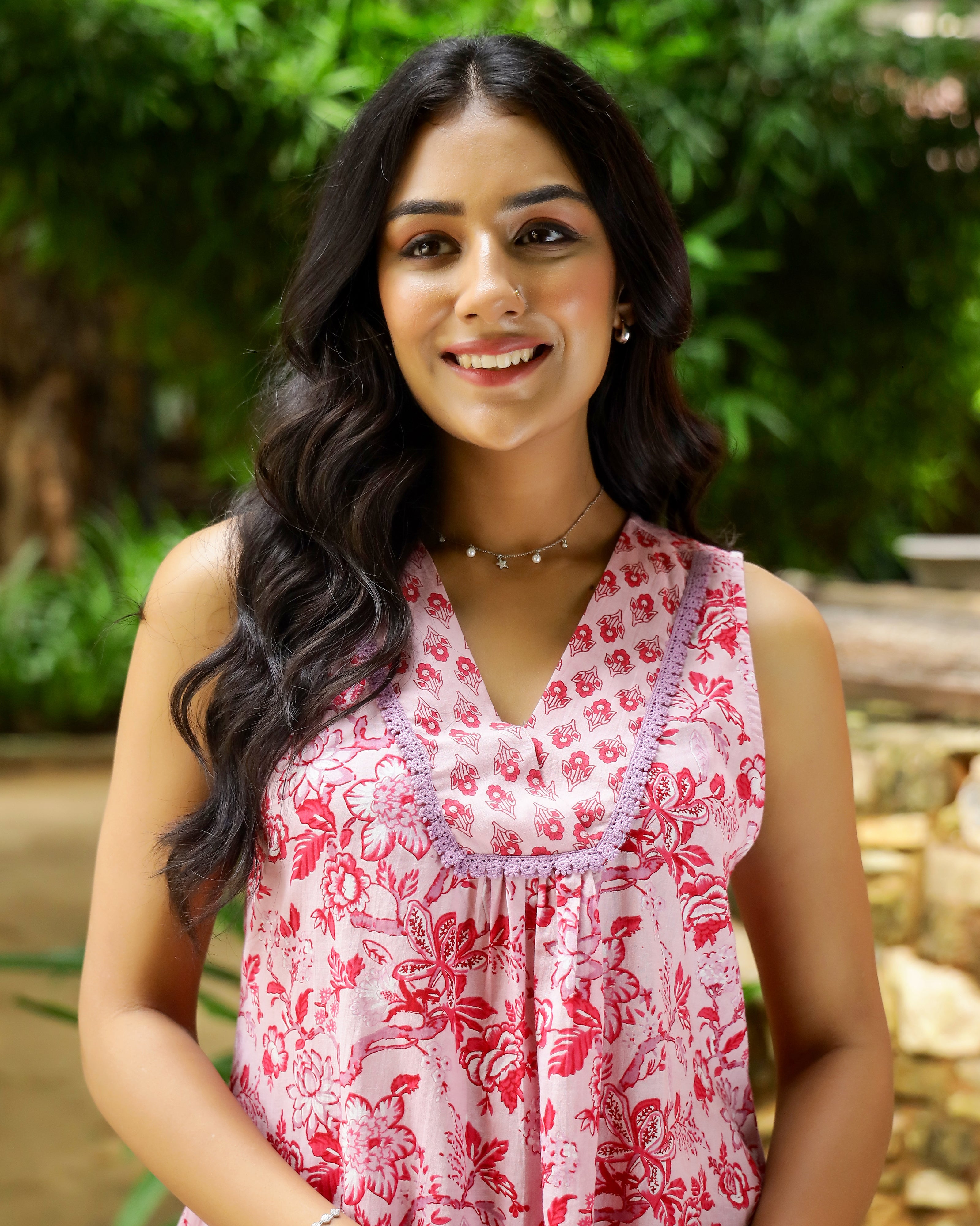 Pink Block Printed Cotton Cord Set