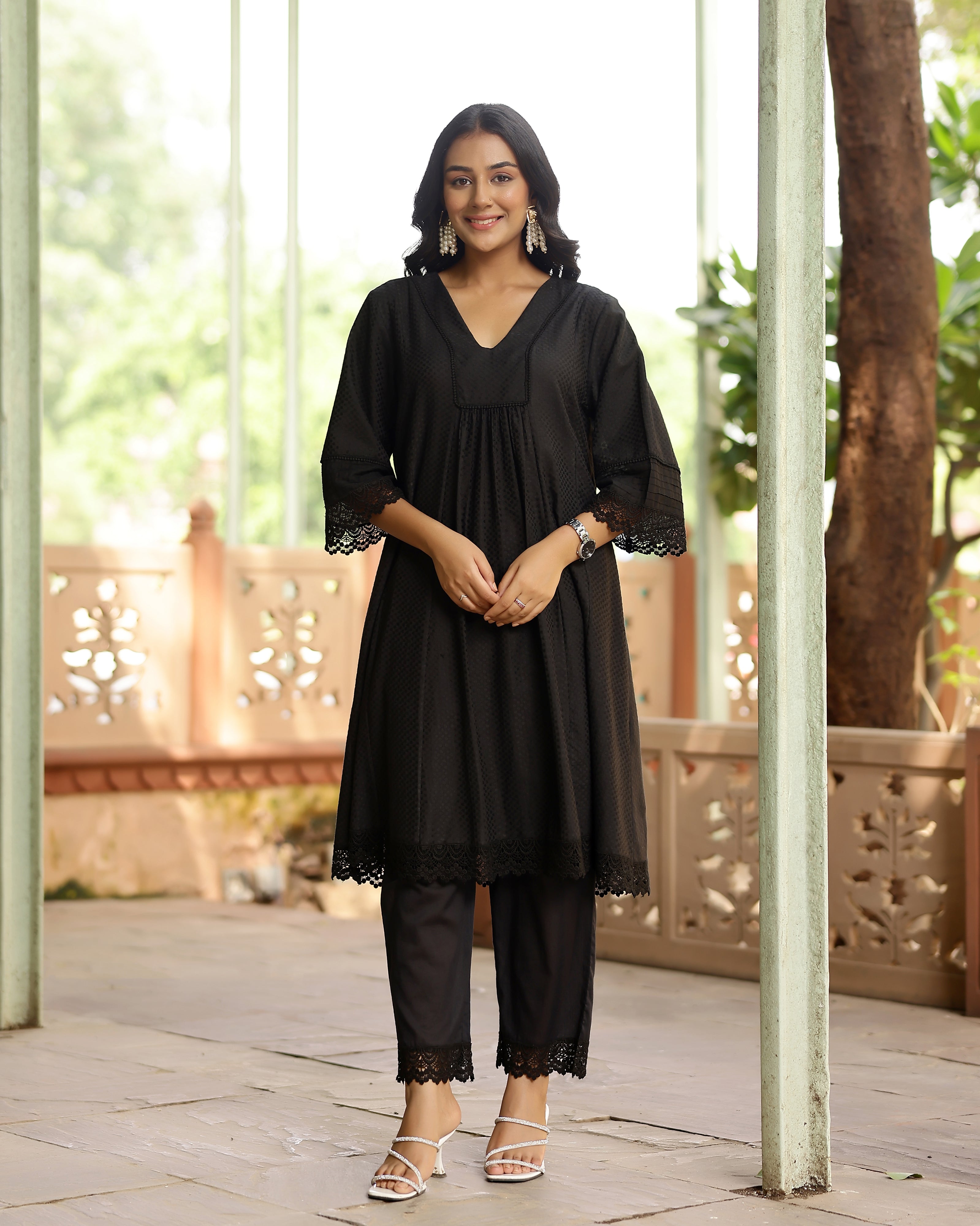Black Dobby Cotton Co-Ord Set for Women