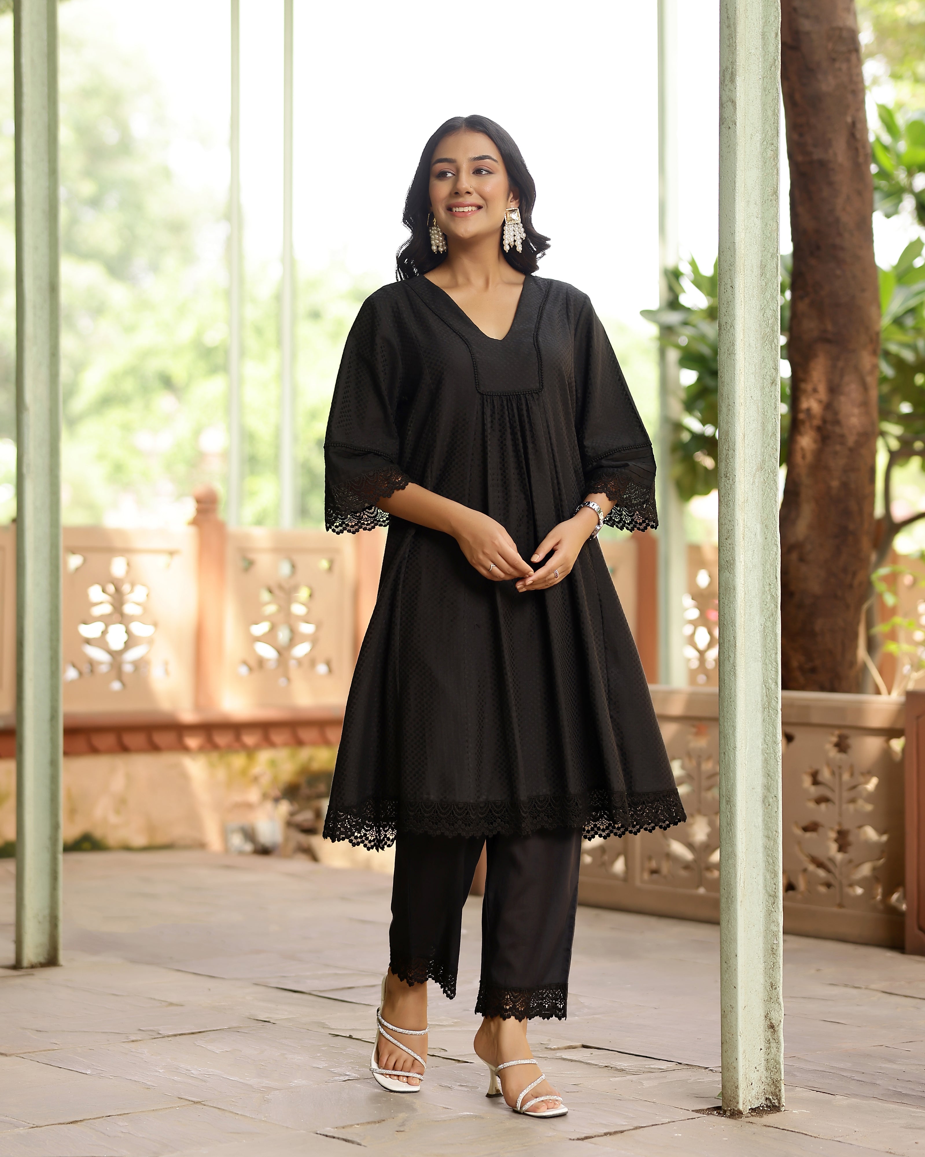 Black Dobby Cotton Co-Ord Set for Women