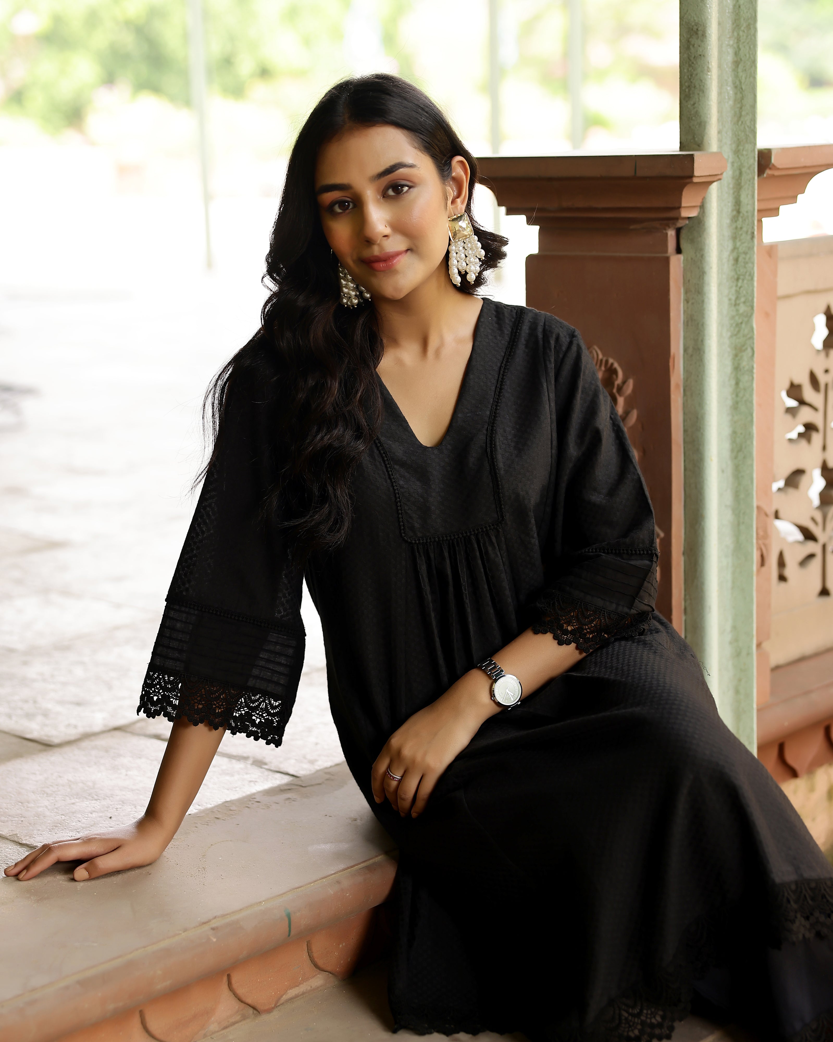Women's Black Dobby Cotton Co-Ord Set