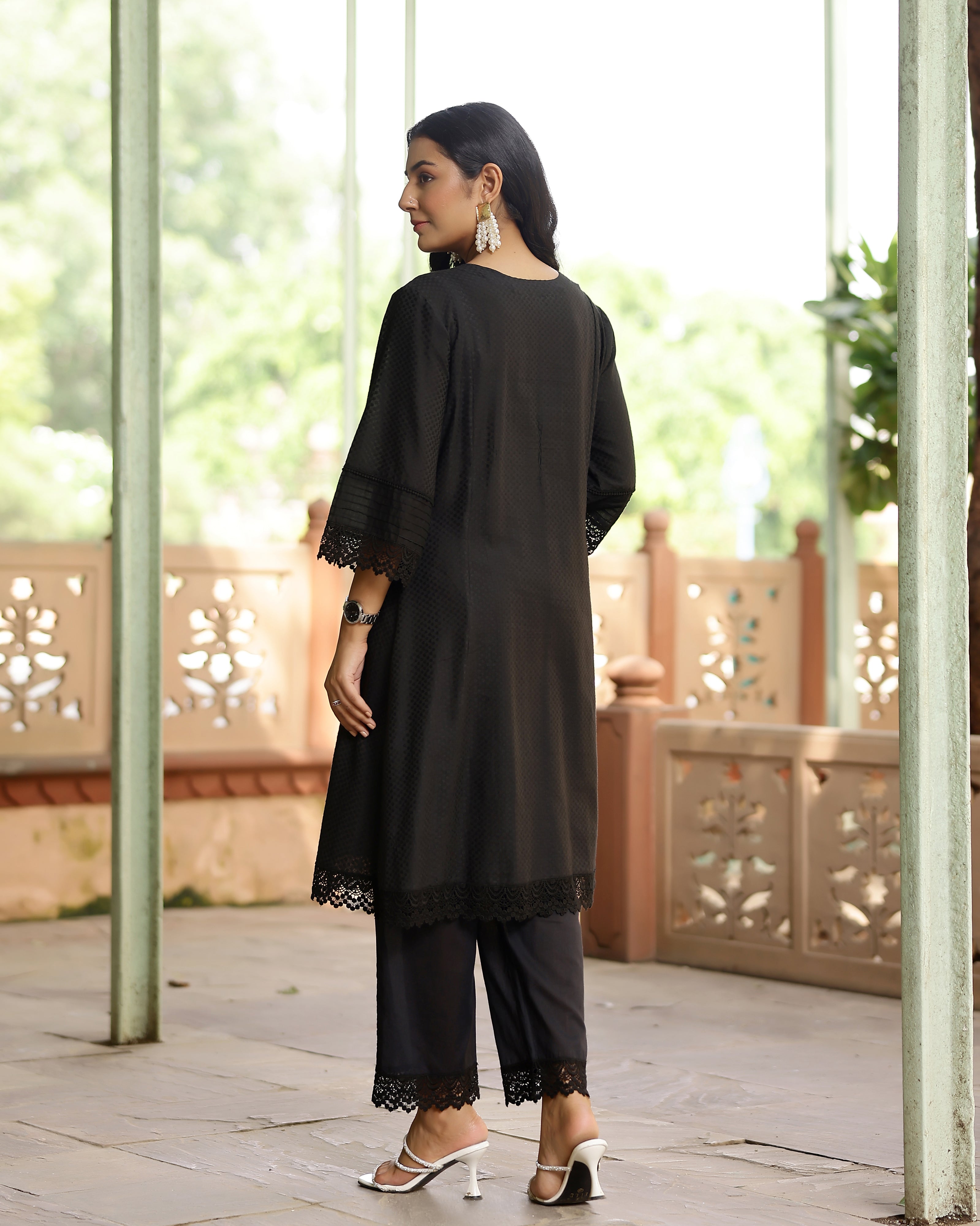 Women's Black Dobby Cotton Co-Ord Set