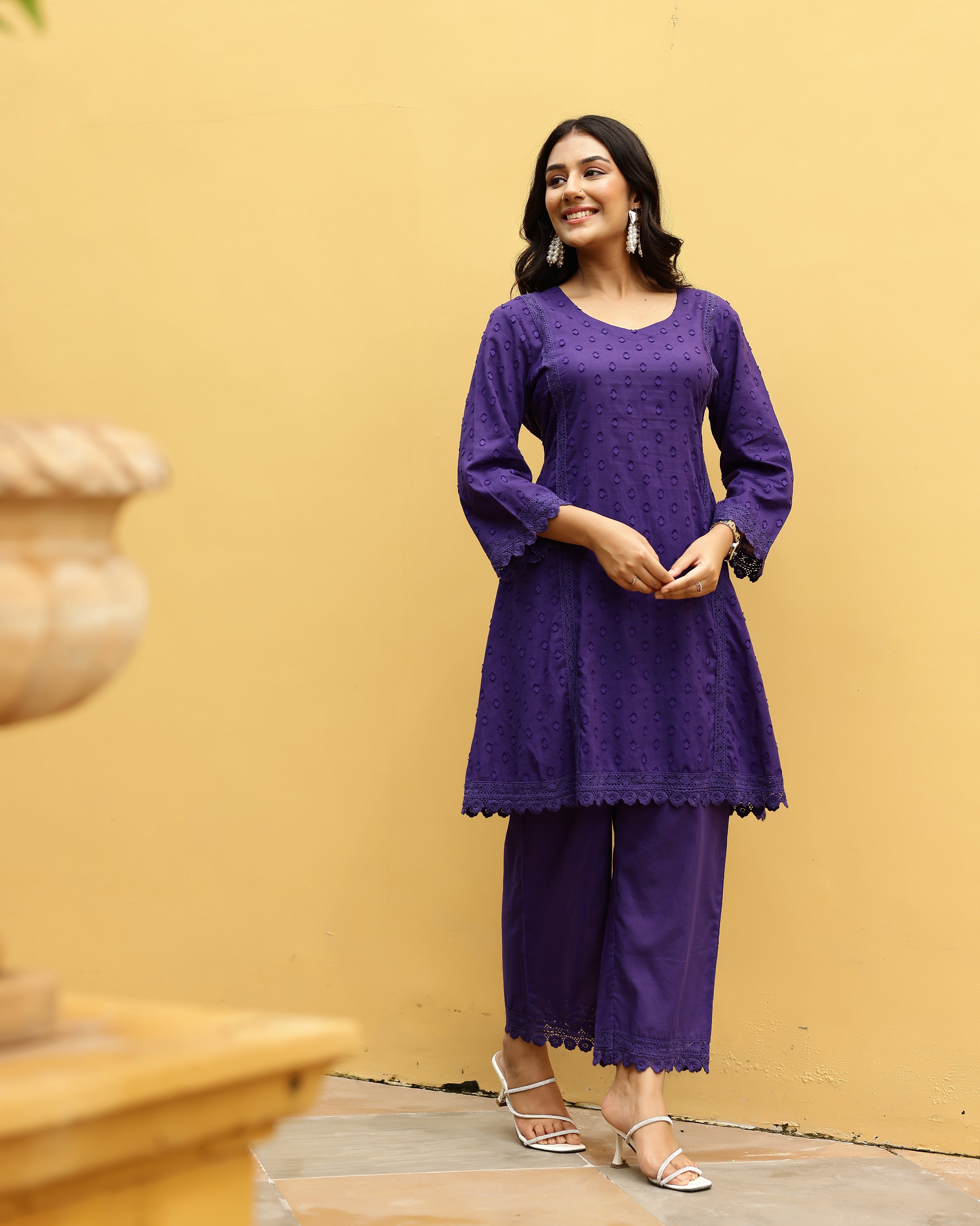 Violet Lace Dobby Cotton Co-Ord Set