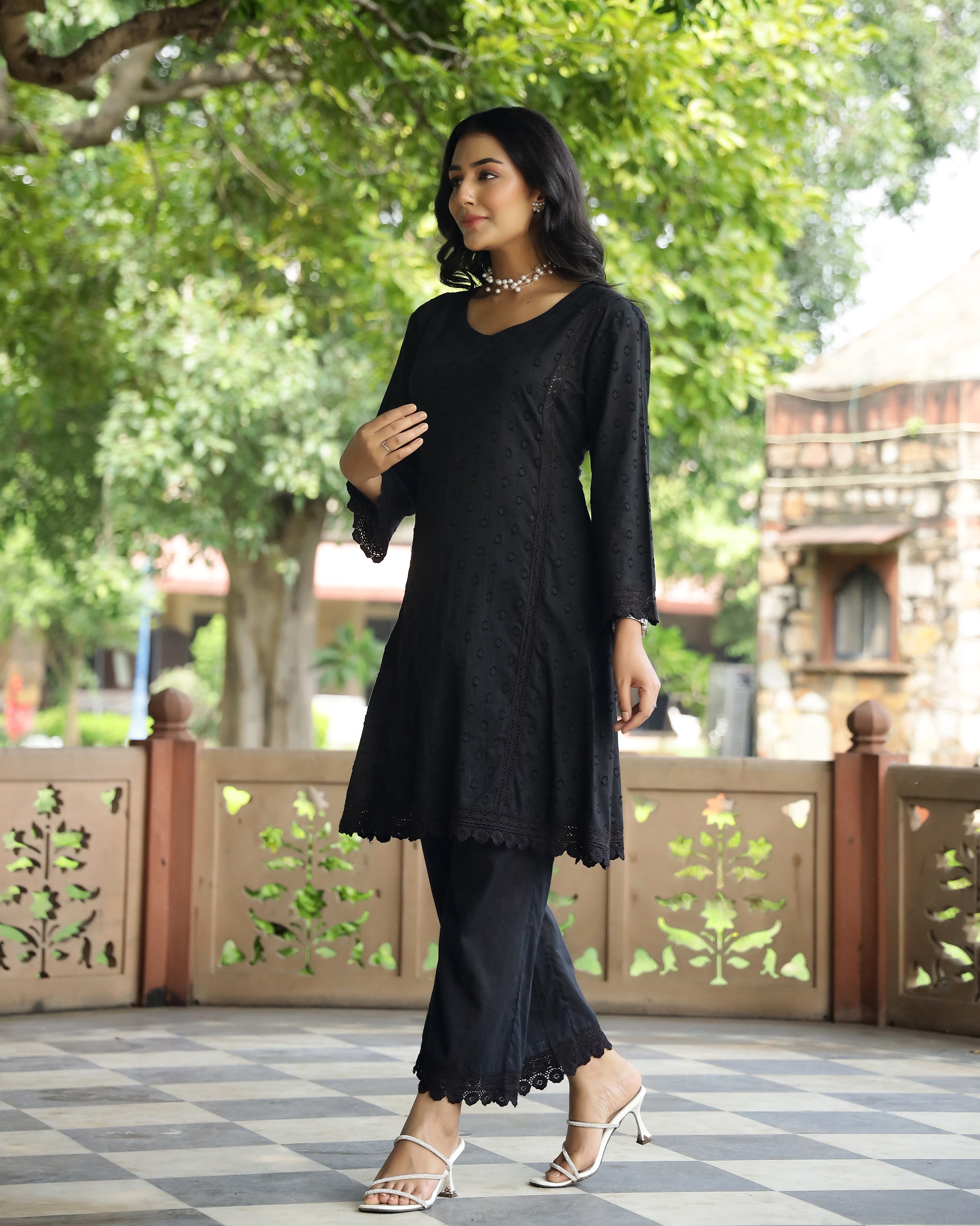 Black Lace Dobby Cotton Co-Ord Set