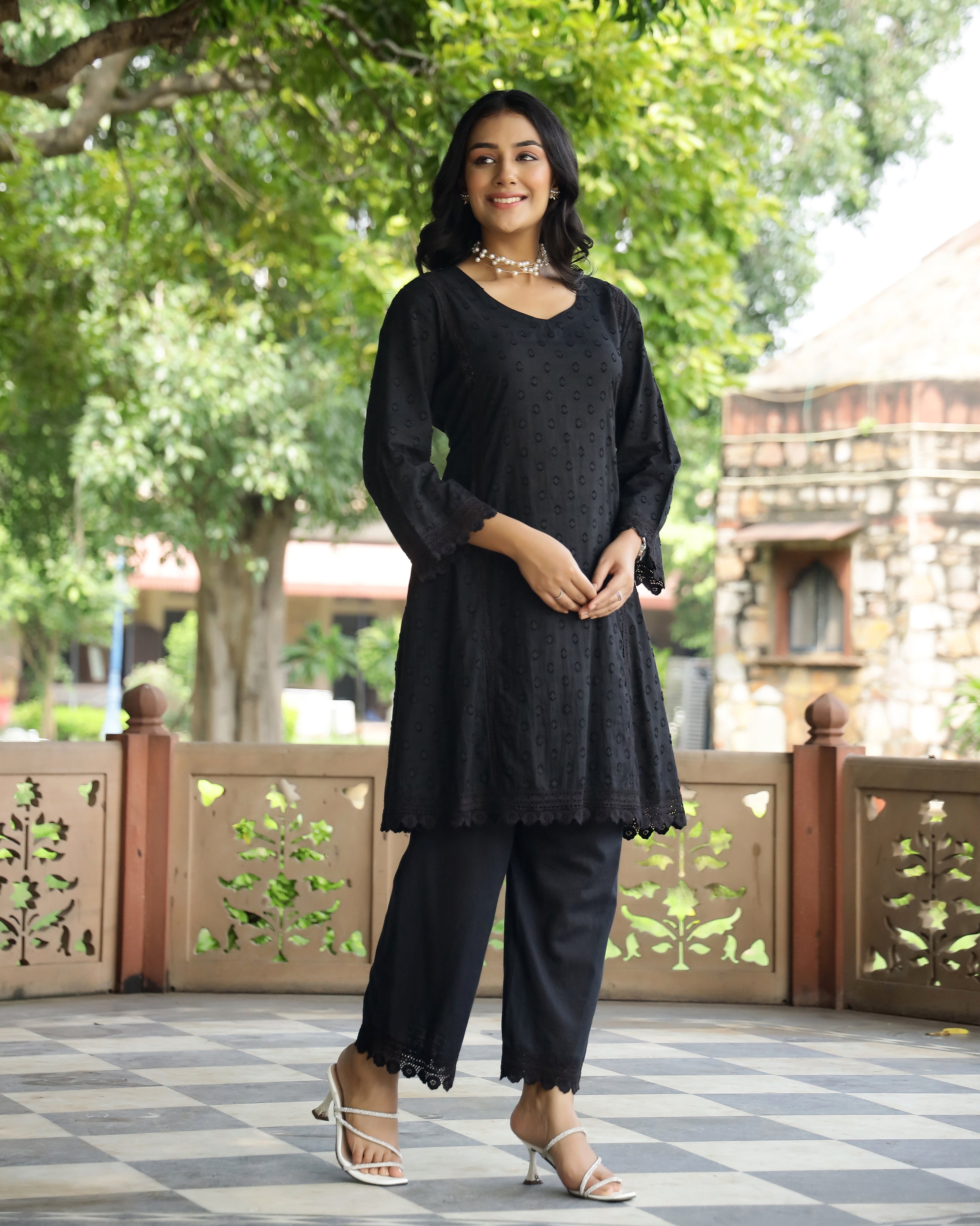 Black Lace Dobby Cotton Co-Ord Set