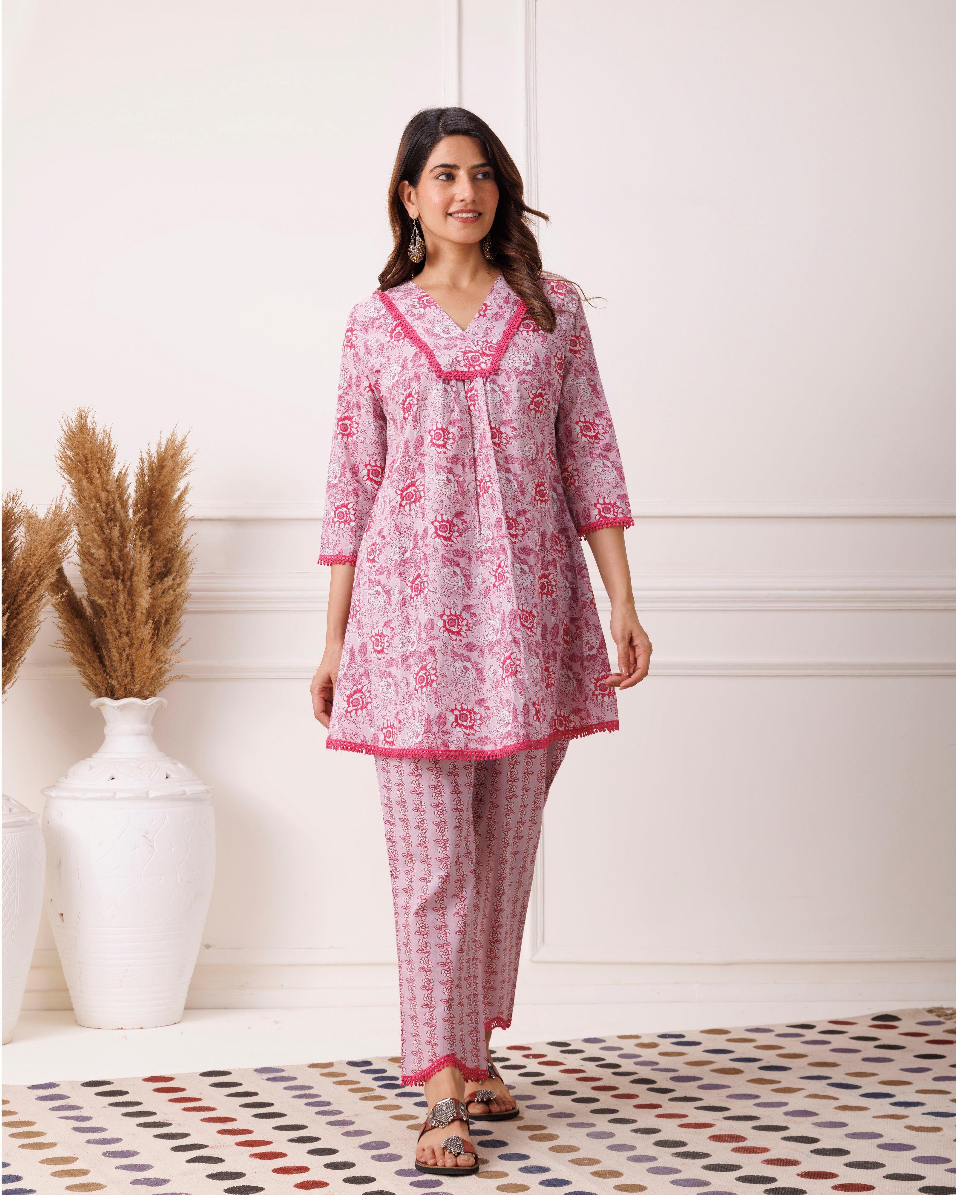 Lilac Block Printed Cotton Co-ord Set