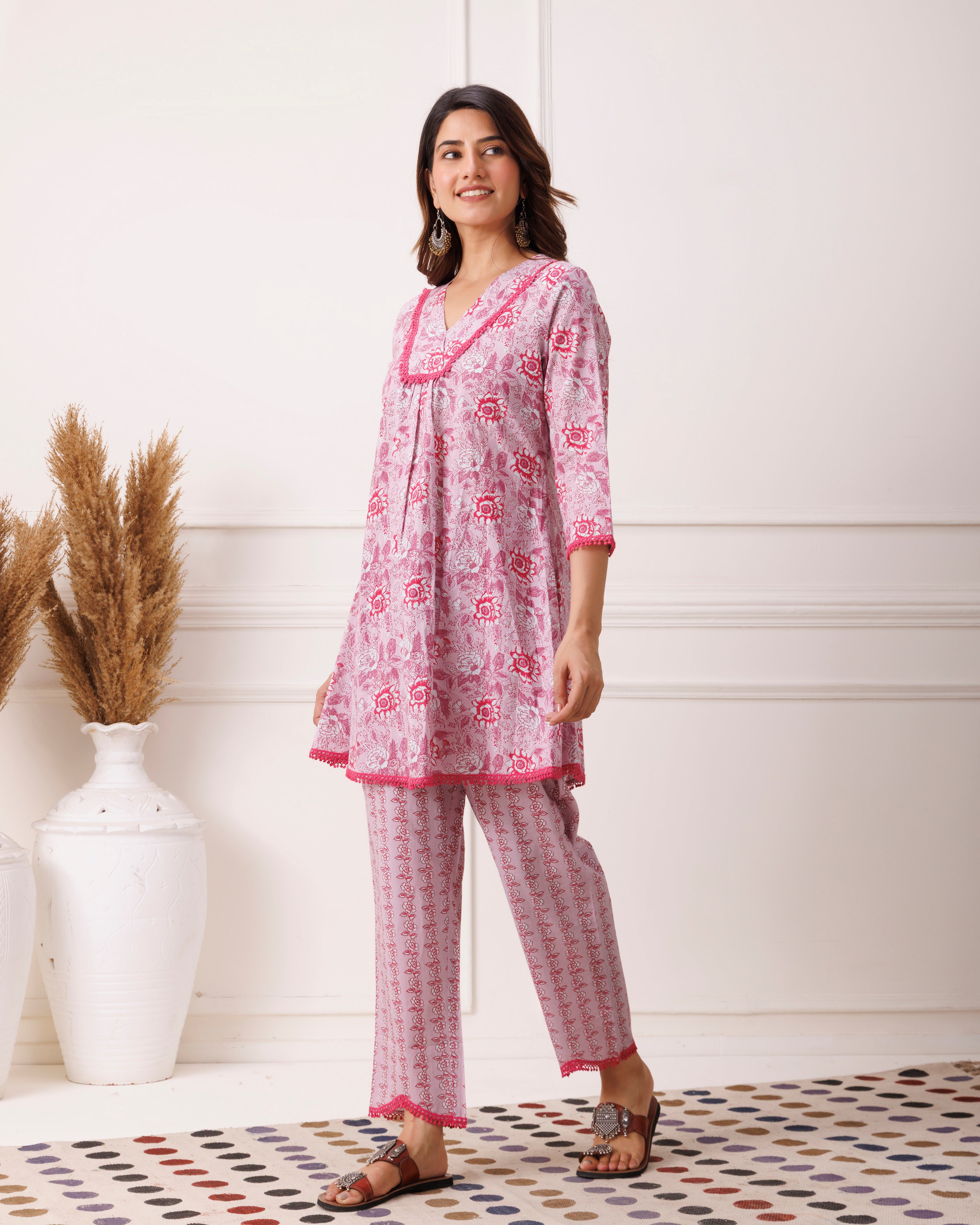 Lilac Block Printed Cotton Co-ord Set