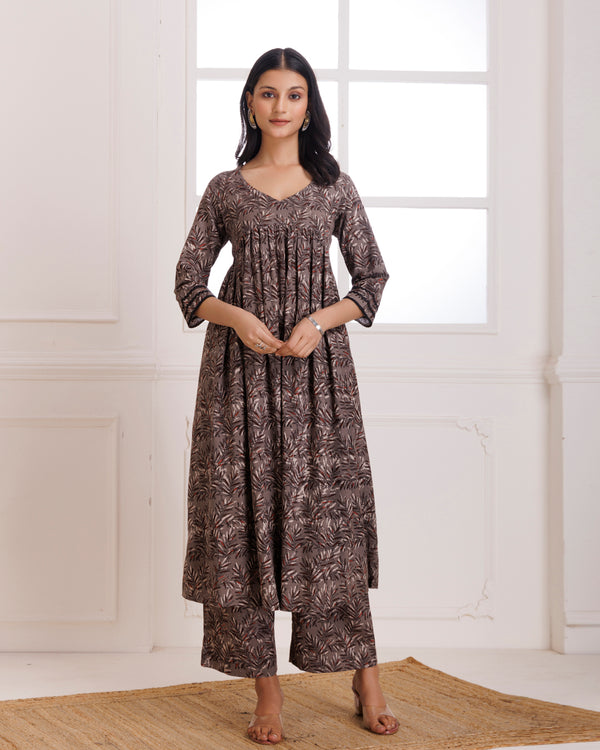 Kashish Dabu Hand Block Printed Cotton Gathered Kurta Pant