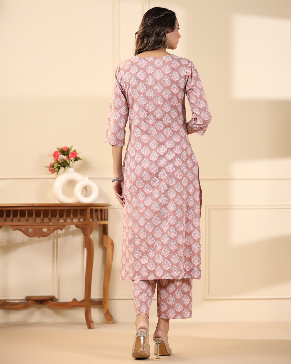 Mauve Buti Handblock Print Cotton Kurta & Pant Set