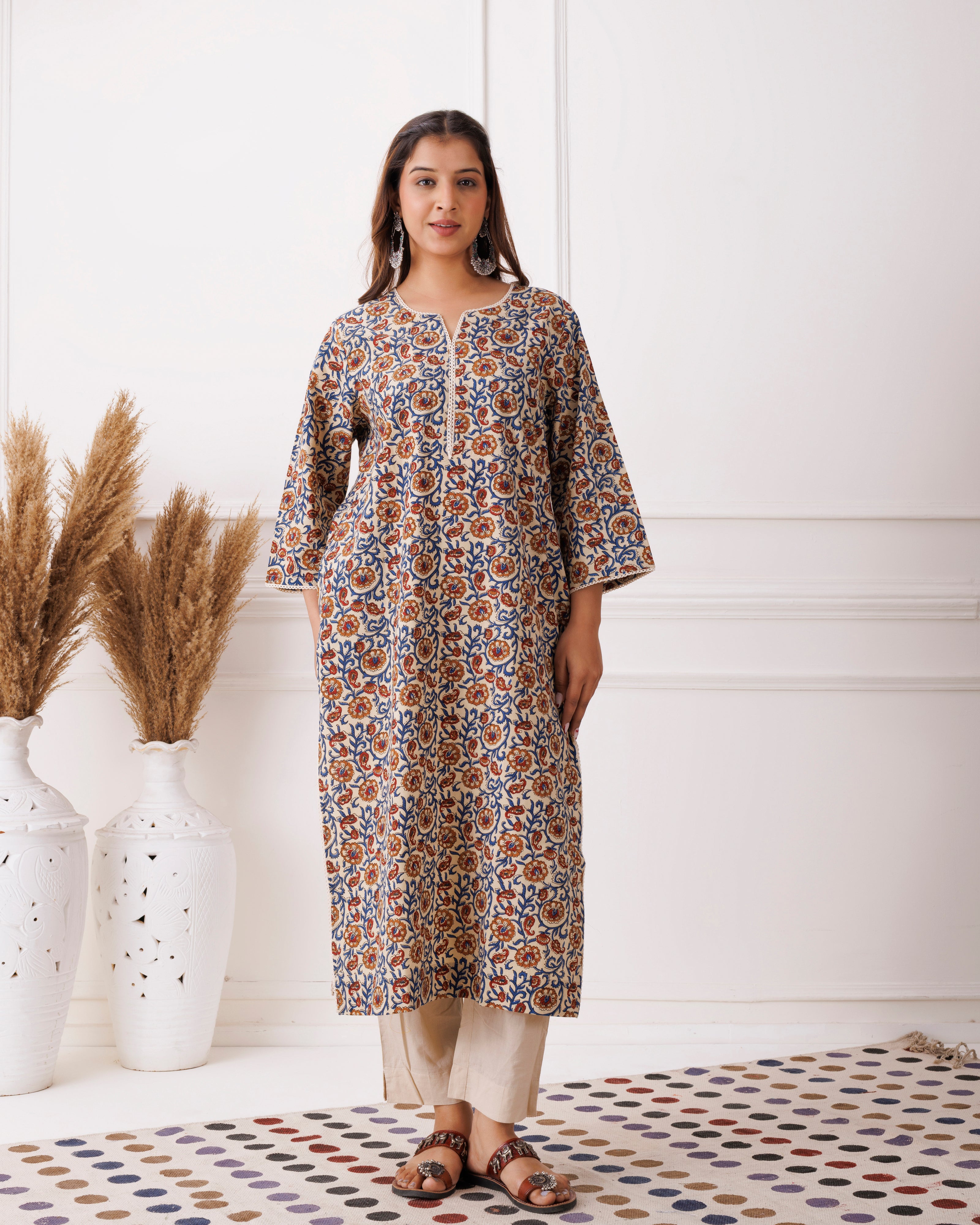 Multicolor Abstract Handblocked Printed Cotton Kurti