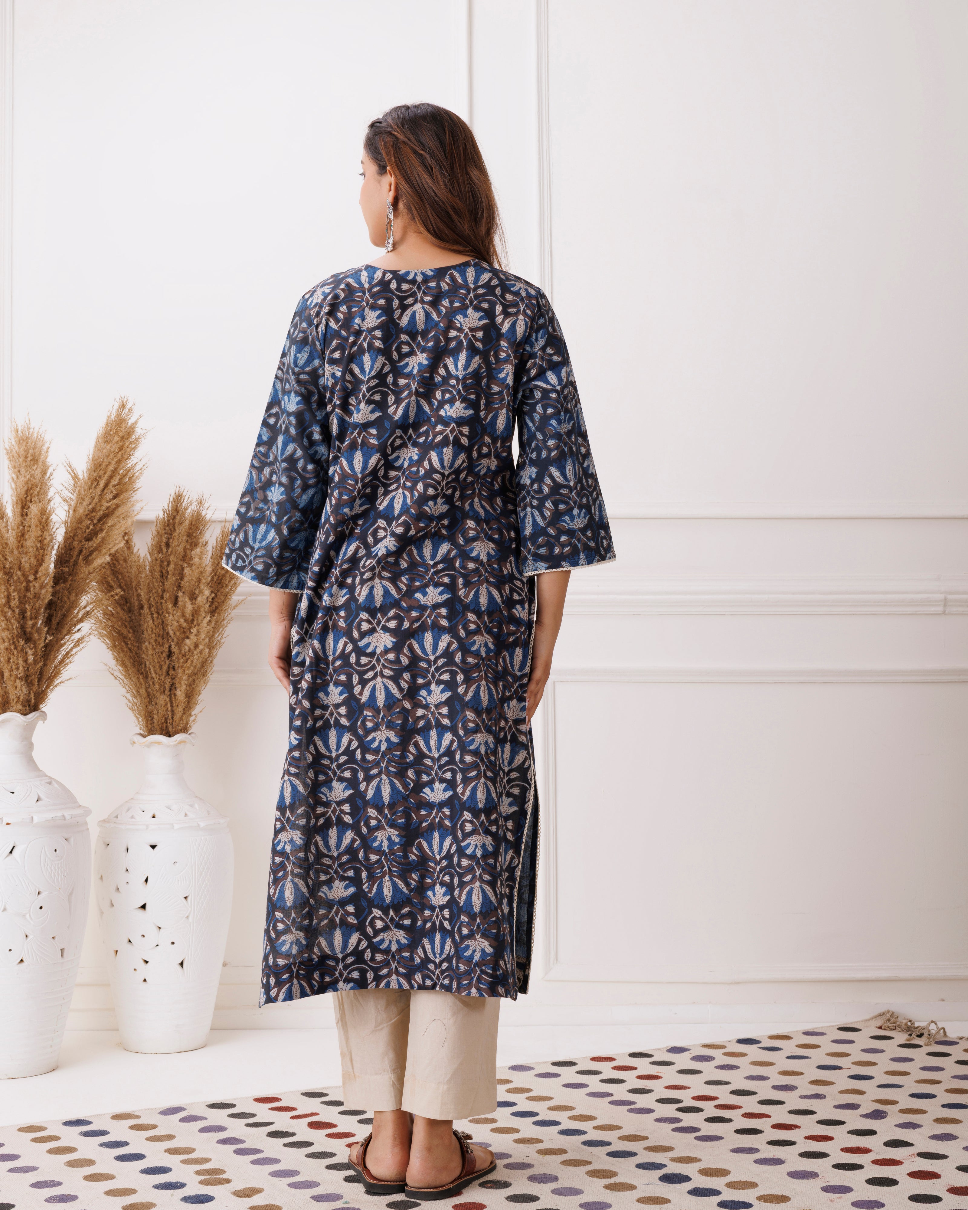 Indigo Handblock Printed Cotton Kurti