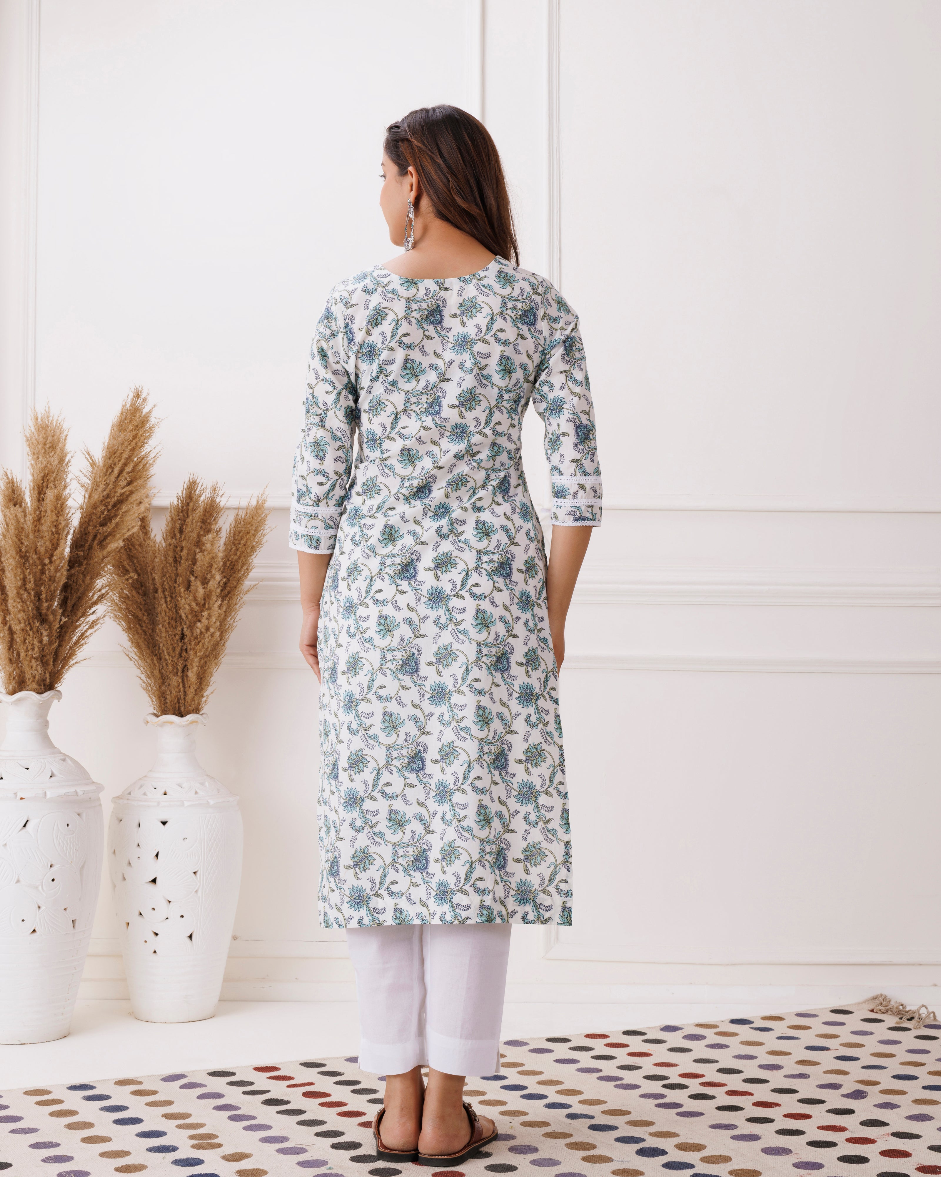 Serene White Handblock Printed Cotton Kurti