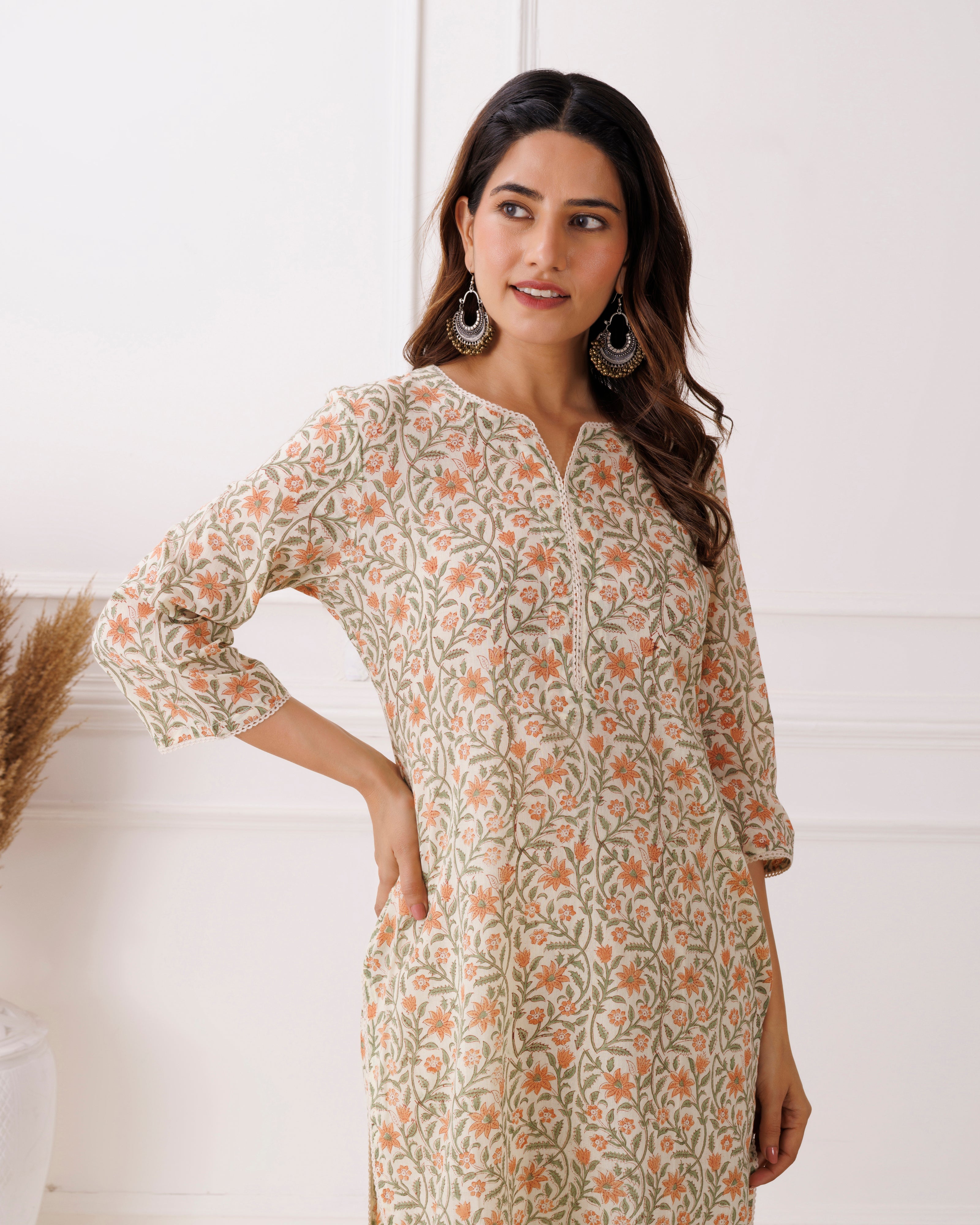 Off White Handblock Printed Cotton Kurti