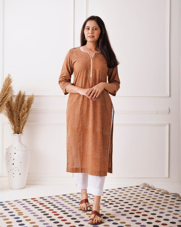 Brown Hand Block Printed Cotton Kurti