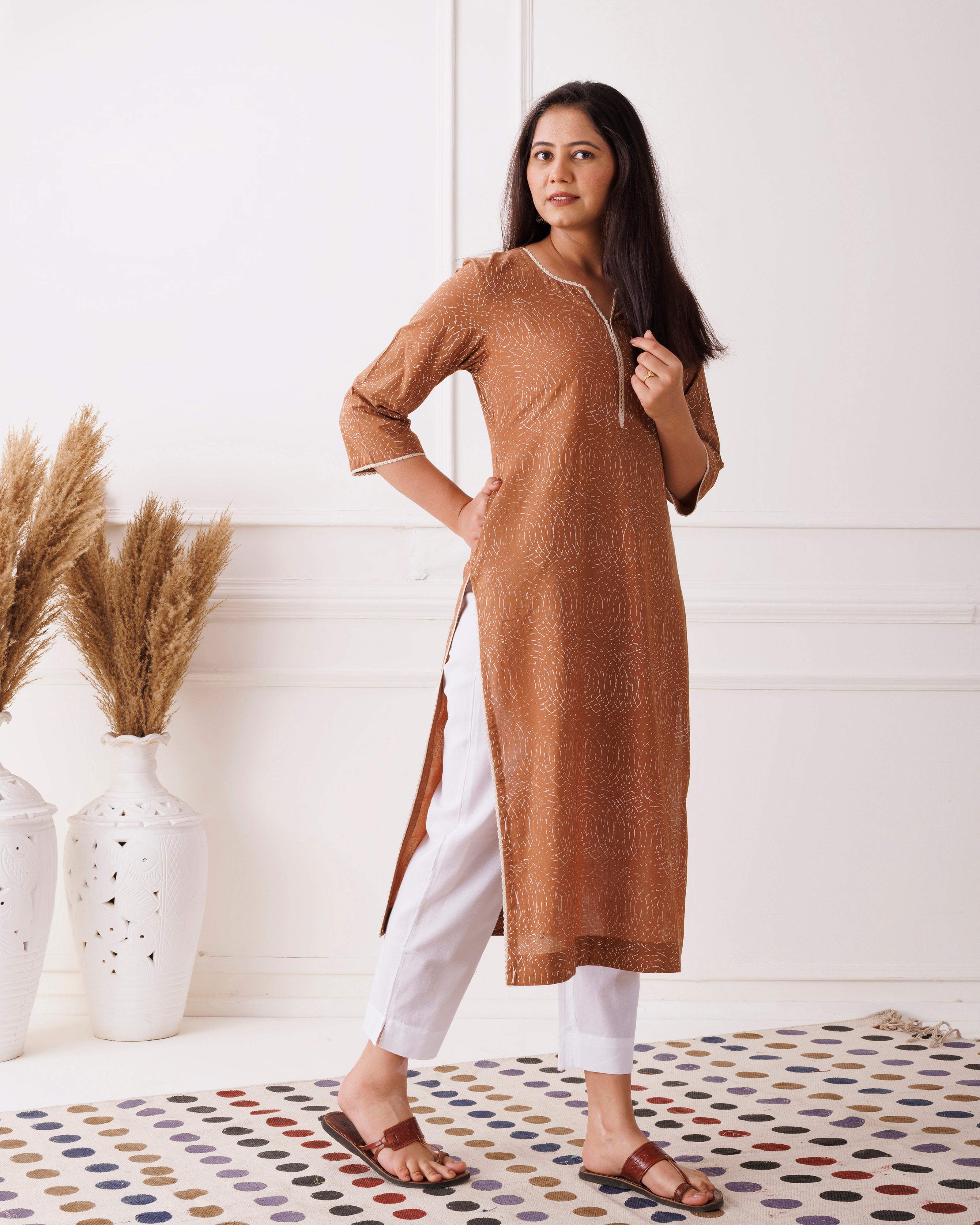 Brown Hand Block Printed Cotton Kurti