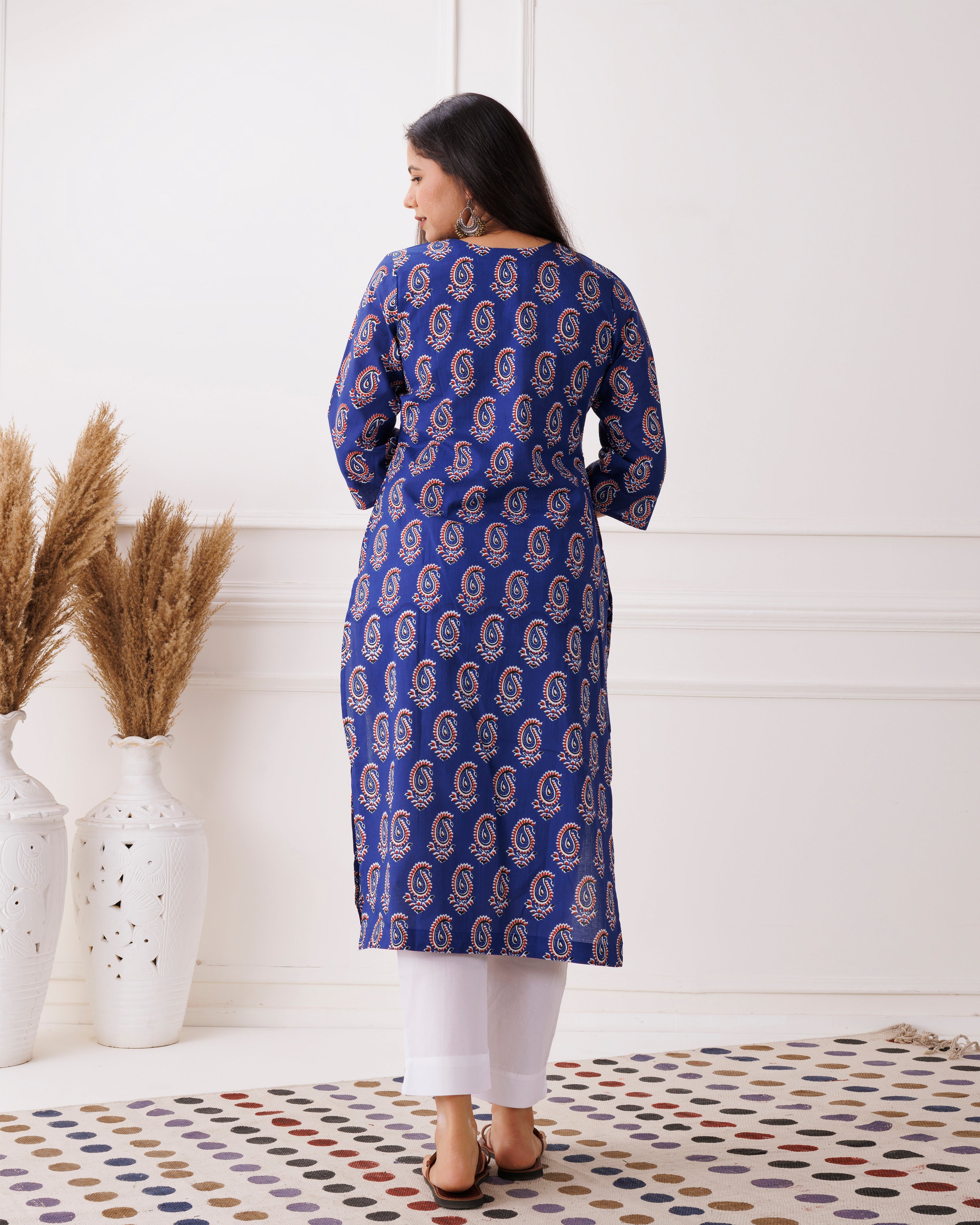 Royal Blue Paisley block Printed Cotton Kurti