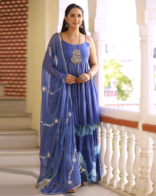 Blue Gotapatti Sharara Set - Set of 3