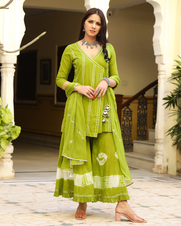 Green Gotapatti Sharara Set - Set of 3