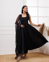 Black Schiffli Cotton Anarkali Suit