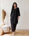 Black Schiffli Cotton Kurta & Pant Set