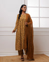 Noor Brown Dabu Block jaal Printed Gathered Suit set