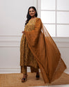Noor Brown Dabu Block jaal Printed Gathered Suit set