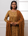 Noor Brown Dabu Block jaal Printed Gathered Suit set