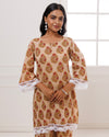 Noor Coral Dabu Block Butta Printed Kurta Pant Set