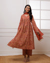 Noor Coral Dabu Block jaal Printed Gathered Suit set