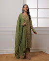 Noor Green Dabu Block jaal Printed Gathered Suit set