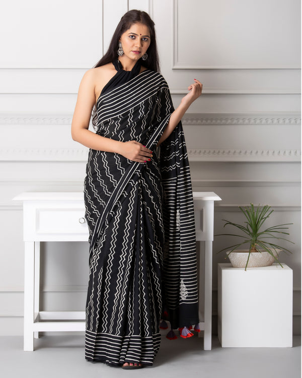 Anna Handblock Printed Mul-mul Saree