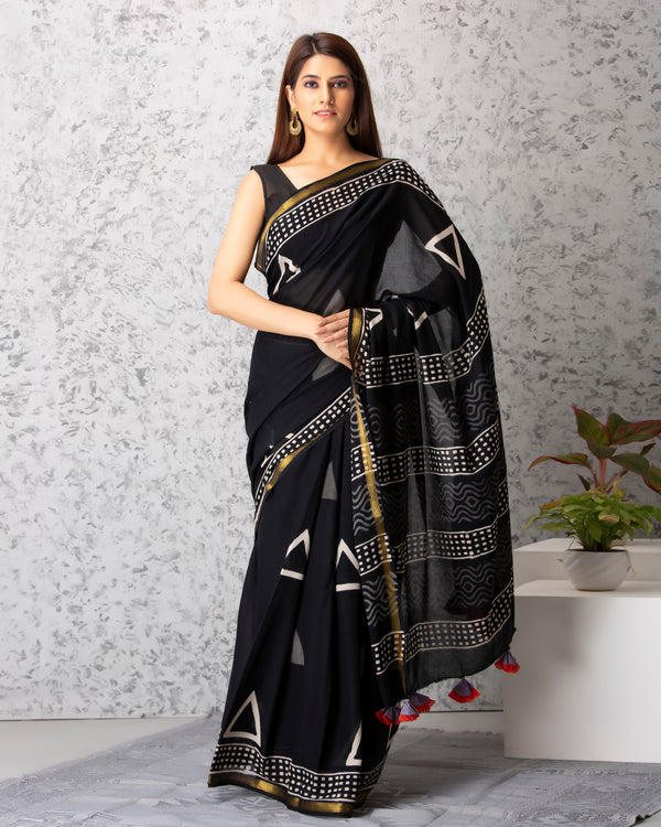 Cecilia Handblock Printed Mul-mul Saree