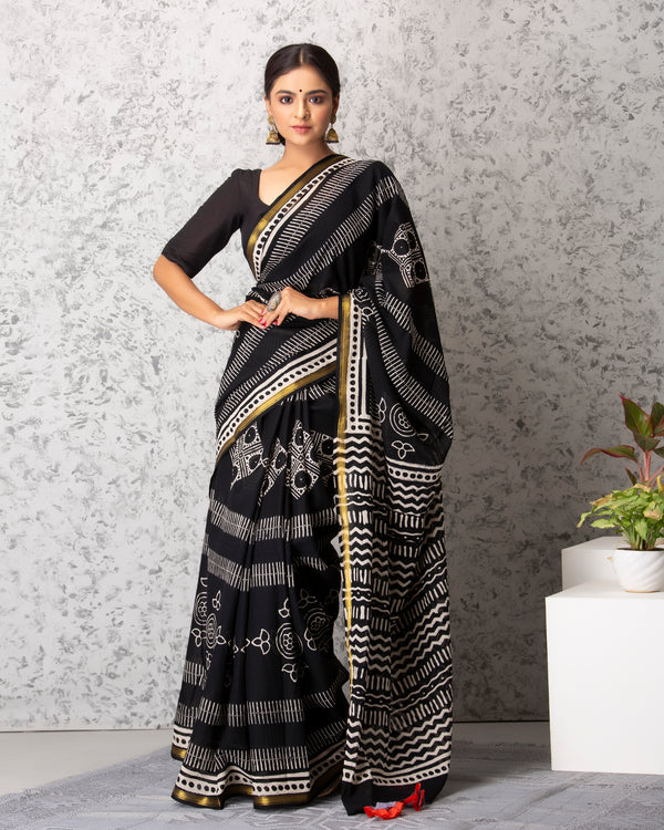 Reese Handblock Printed Mul-mul Saree