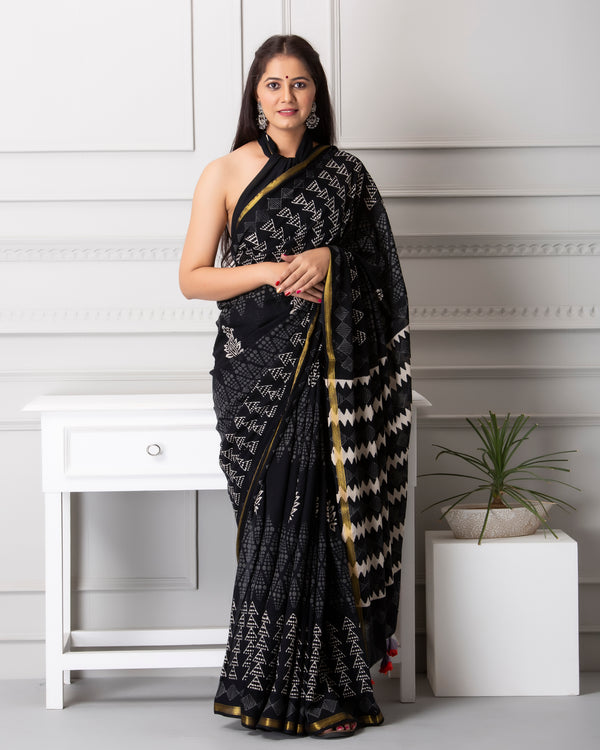 Juliana Handblock Printed Mul-mul Saree