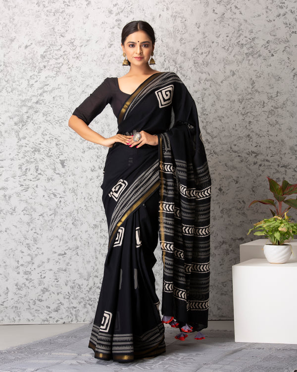 Diona Handblock Printed Mul-mul Saree