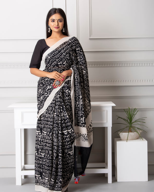 Ava Handblock Printed Moonga Cotton Saree