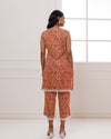 Noor Coral Dabu Block Jaal Printed Kurta Pant Set