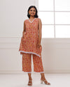Noor Coral Dabu Block Jaal Printed Kurta Pant Set
