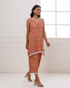 Noor Coral Dabu Block Jaal Printed Kurta Pant Set