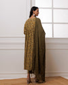 Noor Olive Green Dabu Block jaal Printed Gathered Suit set