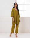 Olive Green Schiffli Kurta Set