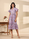 Lavender Handblock Printed Cotton Dress Baisa