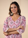 Sadabahaar Pink Jaal Handblock Printed Cotton Kurta Pant Set