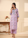 Sadabahaar Lavender Jaal Handblock Printed Cotton Kurta Pant Set