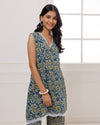 Noor Teal Dabu Block Butta Printed Kurta Pant Set