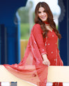 Heer Red Hand Embroidered Silk Kurta Pant with Hand Painted Dupatta