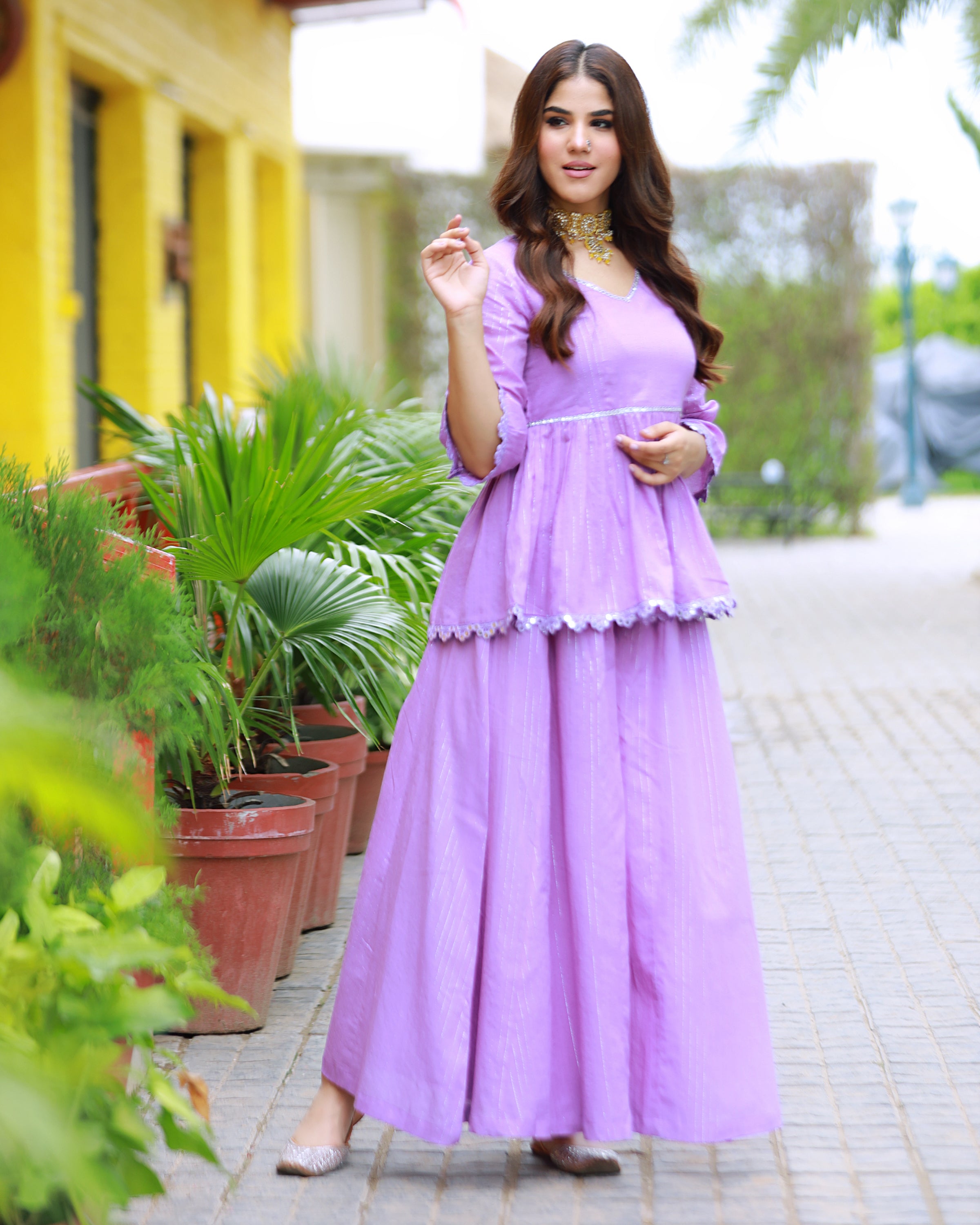 Sitara Lavender Lurex Palazzo Top